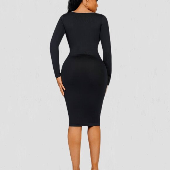 Magic Sculpt Built-In Shapewear Dress, Long Sleeve Black - Picture 4 of 5